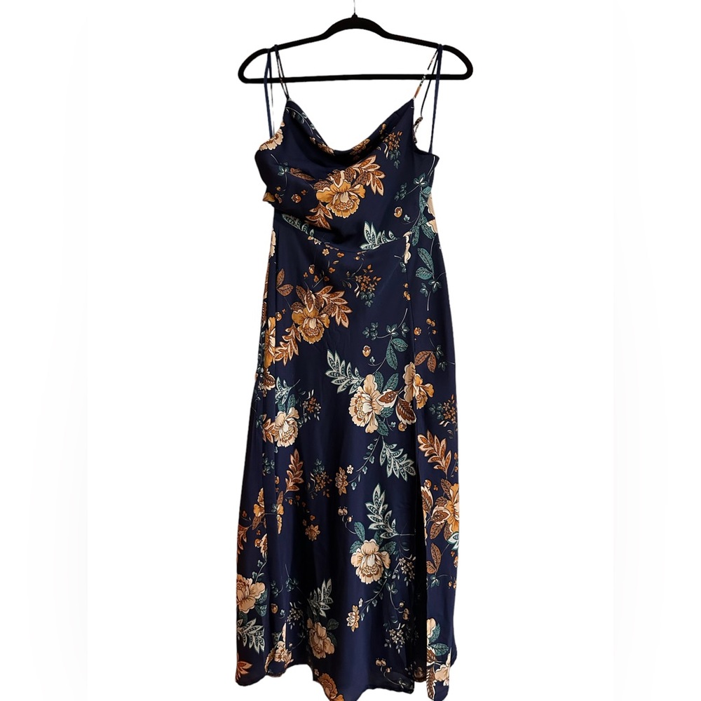 Selfie Leslie - Fall Midi Dress - Blue/Orange - Large/8